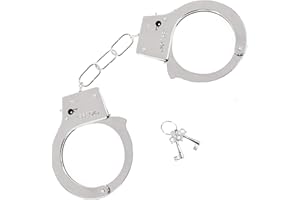 Skeleteen Metal Handcuffs with Keys - Toy Police Costume Prop Accessories Metal Chain Hand Cuffs with Safety Release and Key