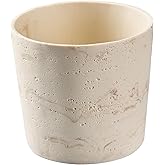 Ekirlin 7 Inch Natural Travertine Textures Plant Pot, Resin Outdoor Planter with Drainage Hole, Removable Rubber Stopper and 