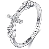 NIFUNAO Flower/Cross Rings for Women 925 Sterling Silver Sunflower/Cross Jewelry Fidget Ring Women Size 7
