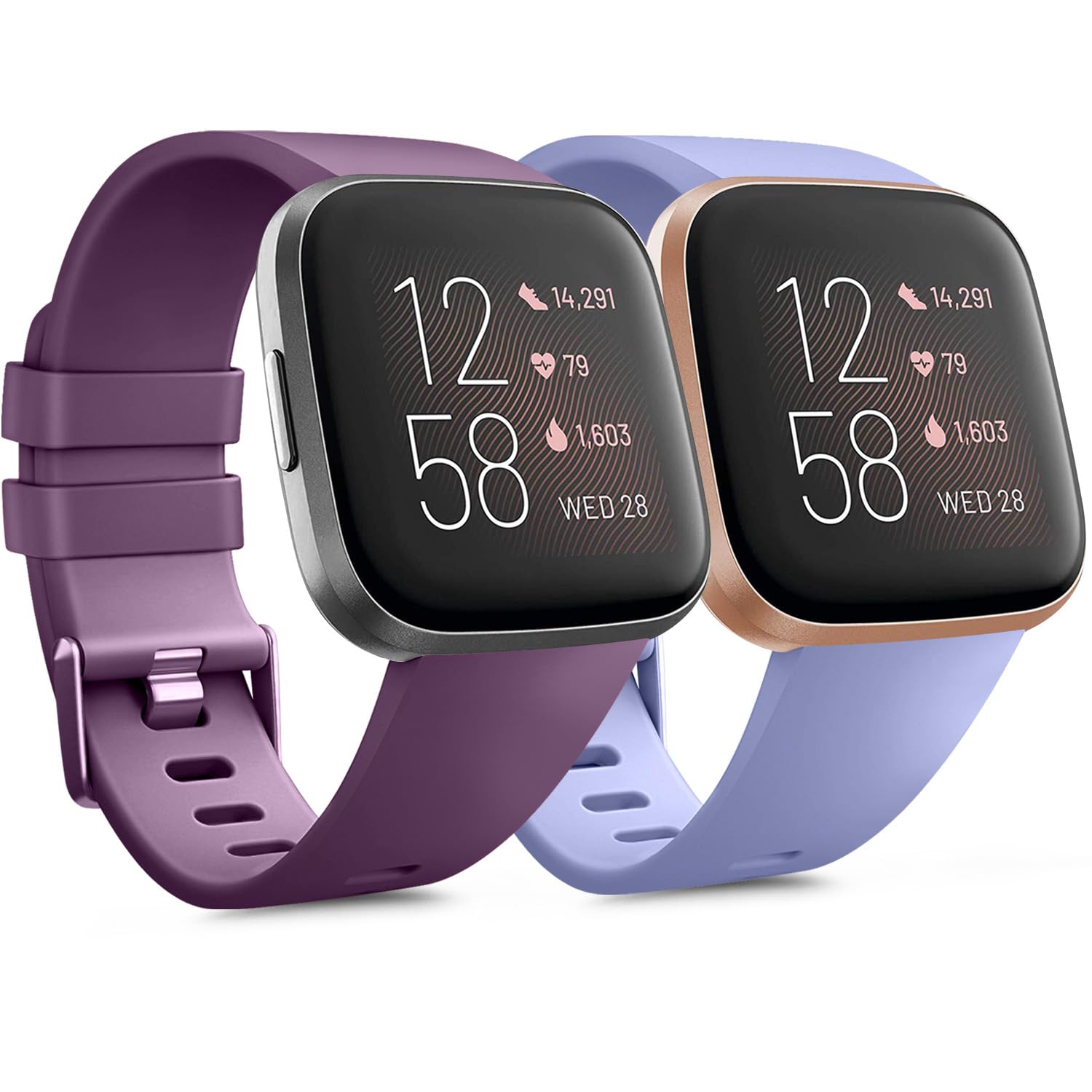 [2 Pack] Strap for Fitbit Versa 2 Straps for Women Men / Fitbit Versa Lite Strap, Soft Silicone Replacement Wristband Watchband Small Large compatible with Fitbit Versa 2 (Purple+Lavender, Small)