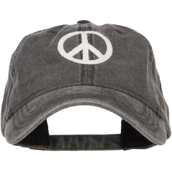 Peace Sign Vintage Dad Hat - Black Embroidered Cotton Adjustable Baseball Cap - View #8