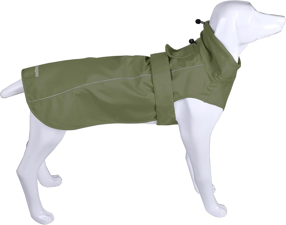 MAMORE Adjustable Waterproof Dog Raincoat Reflective Stripe Green Medium