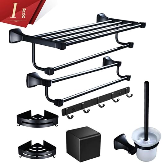 AiNaMei Perforadora Gratuita Toallero Toallero Negro Estante de baño