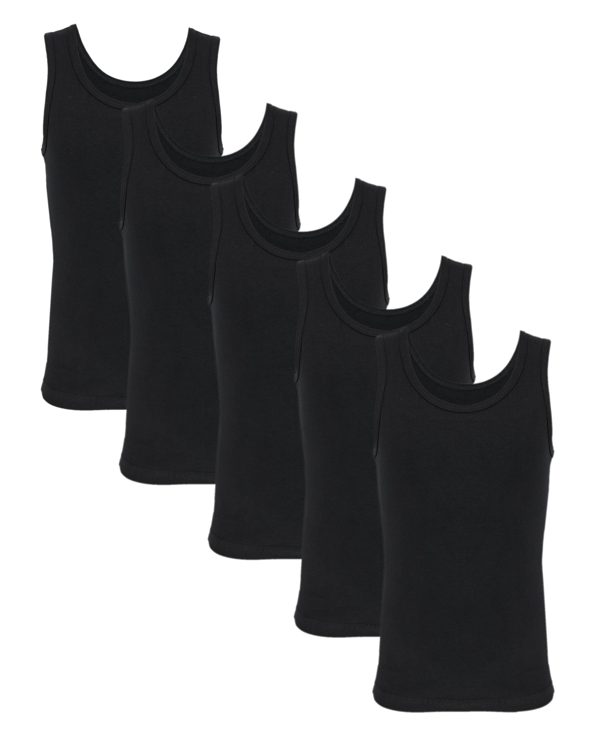 TupTam Unterhemden Jungen – 5er Pack Ärmellose Kinder Unterhemden, Baumwolle, Bequem & Atmungsaktiv, Farbe: Schwarz, Größe: 152-158