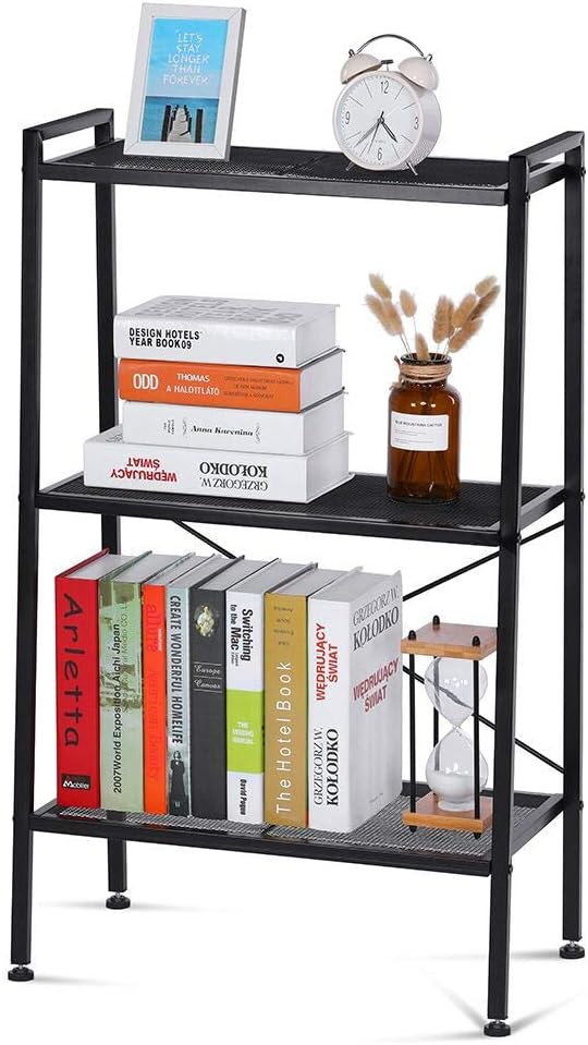 Nafurno Ladder Shelf Unit 3-Tier Metal Storage Shelves Stand Bookcase Shelving Units, Multifunctional Storage Rack for Kitchen, Bathroom, Living Room, Office - with 4 Hooks and Cloth Organiser