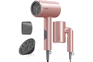 BABONIR Ionic Diffuser Hair Dryer for Curly Hair, 1875W Fast Drying Blow Dryer with Diffuser and Concentrator Nozzle, Compact & Portable Negative Ion Hairdryer Blowdryer, 3 Heat 2 Speed Settings, Pink