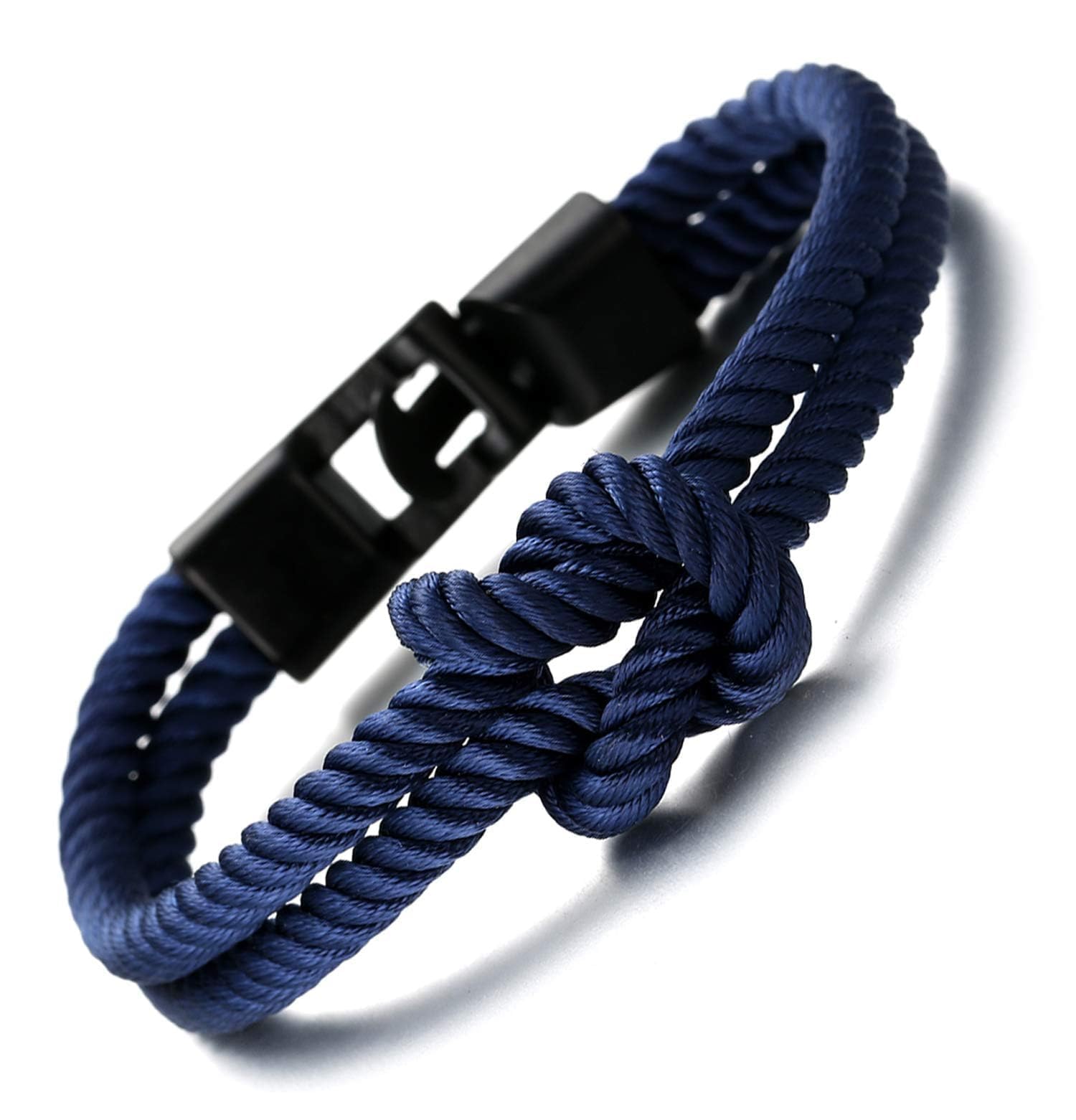 HALUKAKAH ● SAIL ● Men's Nylon Rope Cord Bracelet Infinity Loop Dark Blue Handmade Gun Black Clasp 8.26"/21cm with Free Giftbox