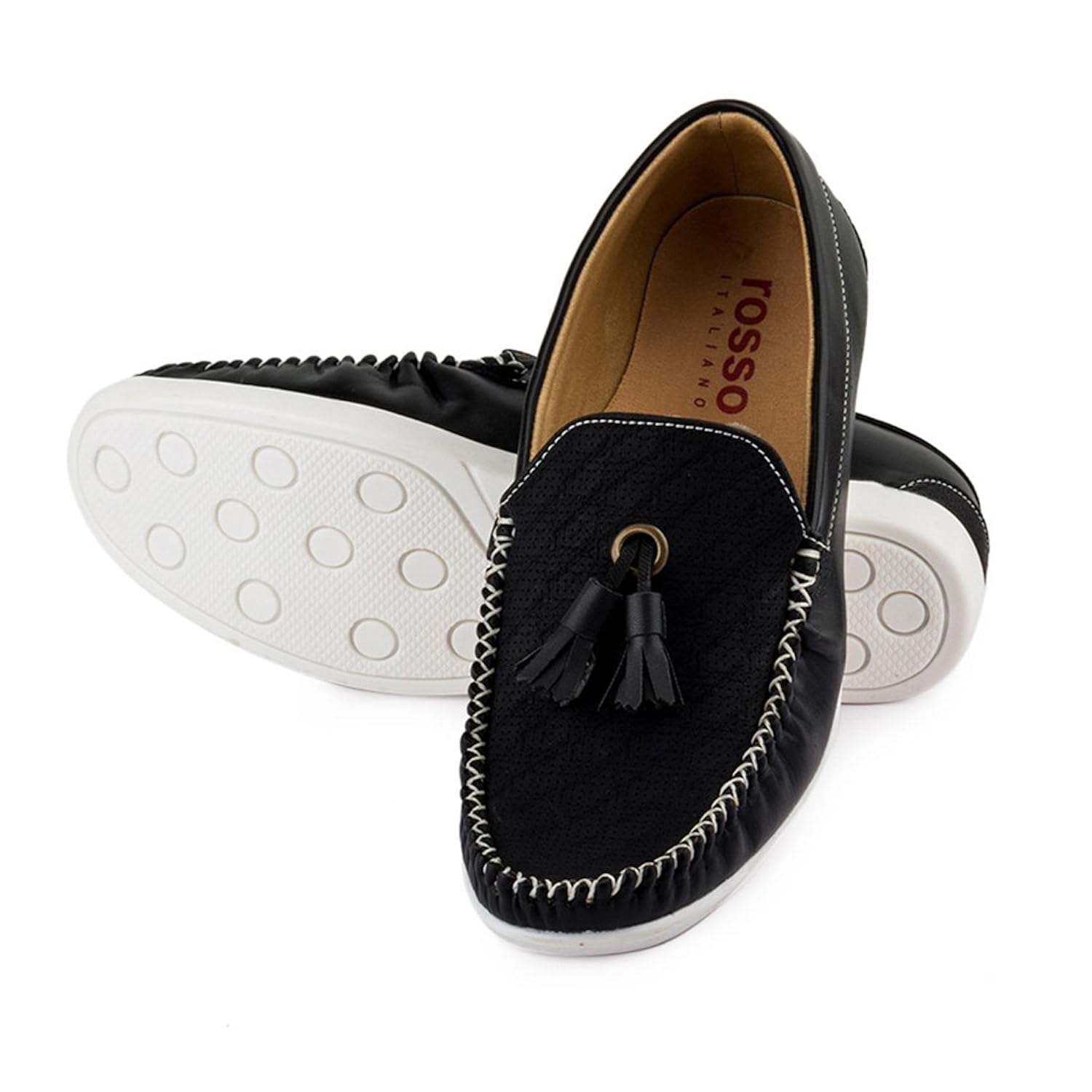 rosso italiano men's black bell loafers shoe (ril499bl801)