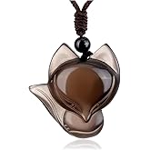 Top Plaza Womens Reiki Healing Crystal Ice Obsidian Gemstone Necklaces Adjustable Lucky Fox Amulet Protection Pendant Necklace Fox Jewelry