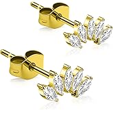 XUU Pure Titanium Stud Earrings, 20G Hypoallergenic Sensitive Ears, Cubic Zirconia Cluster Crystal, Minimalist Design Post 10mm, Gold Silver Cartilage Jewelry for Women Men