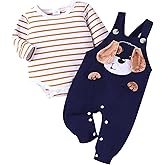 TOKIAGO Baby Boy Clothes Newborn Outfits Fall Winter Striped Romper Infant Cartoon Overall Adjustable Suspender Pants Set