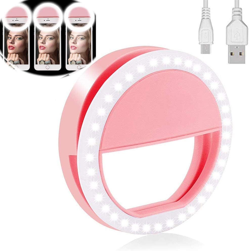 Yojoloin Selfie Ring Light for Any Cell Phone [Rechargable][4 Perfect Mode] 36 Led Selfie Ring Light for iPhone iPad Clip On Camera Photography (Pink)