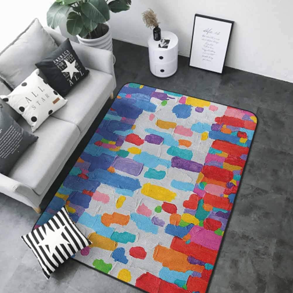 Kids Bedroom Mats Decorative Art,Colorful Abstract Painting Style in Contrasting Colors French Flag Pattern Brush Mark, Multicolor 48"x 60" Durable Rubber Floor Mat