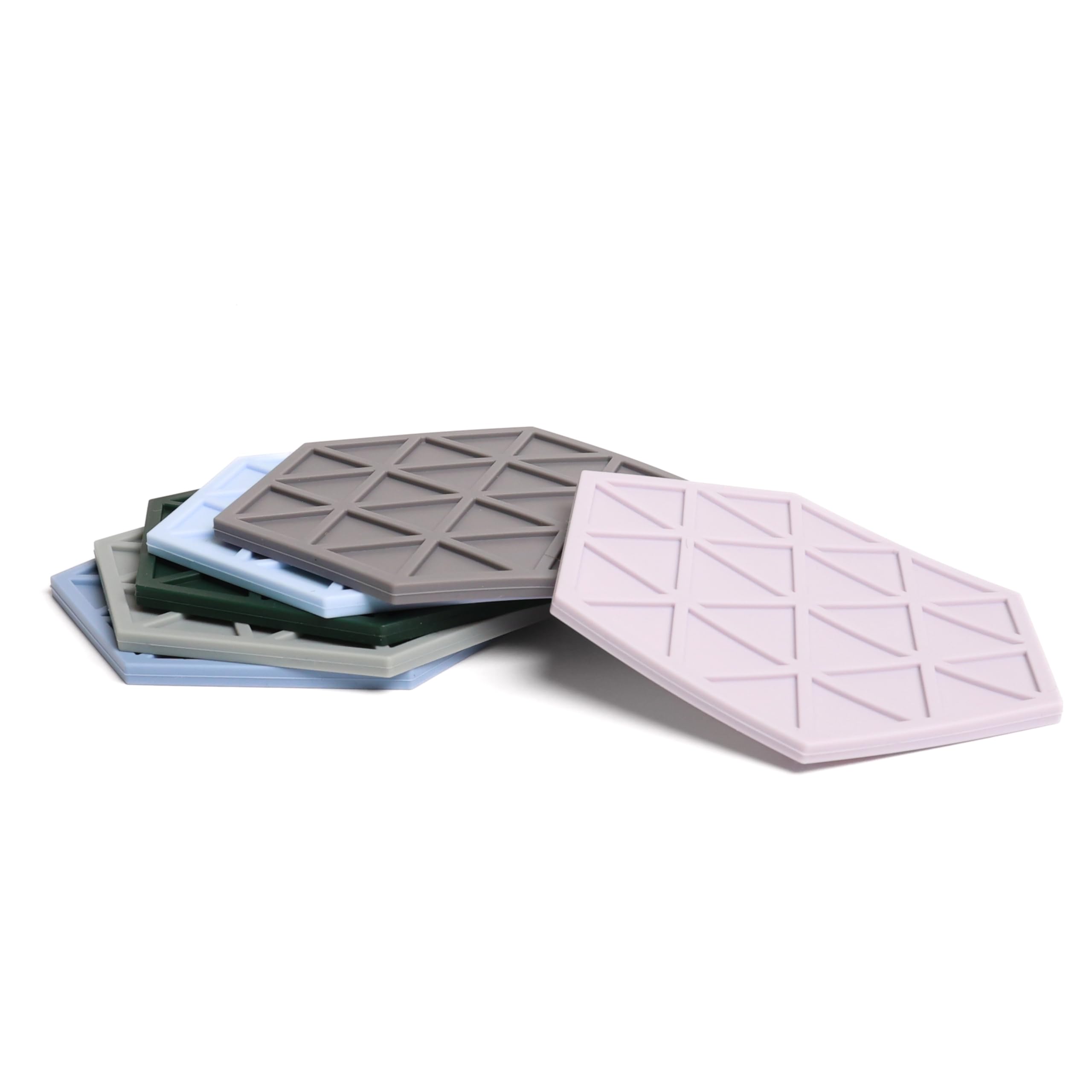 Dark Multicolour Silicone Drinks Coasters set of 6 by Stone & Thyme - a UK Brand. Scandinavian Style Hexagon Coasters, Non Slip, Heatproof, Easy to Clean, for Indoor and Outdoor use