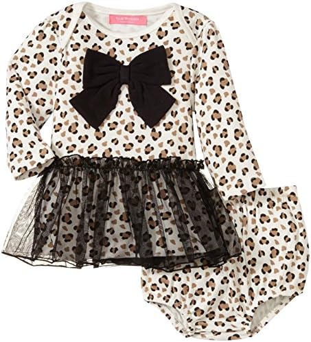Isaac Mizrahi Baby-Girls Leopard Skirted Dress Bodysuit with Diaper Cover, Multi, 6-9 Months