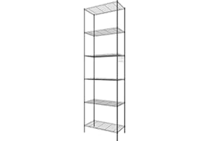 Himimi 6-Tier Wire Shelving Unit, Adjustable Metal Storage Rack with Wire Shelves, Versatile Wire Shelving Rack for Tall and Narrow Storage, Steel Storage Shelves for Organization & Side Hooks, Black