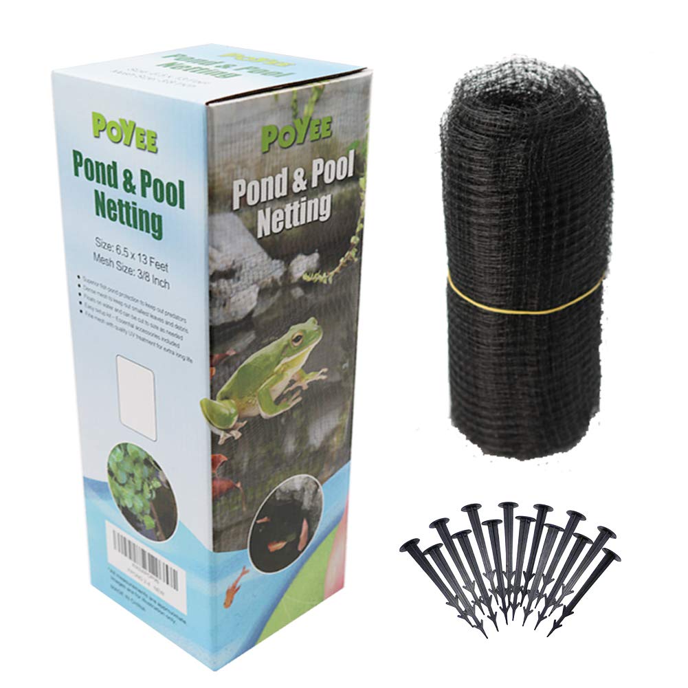 Photo 1 of POYEE 13x33ft Pond Netting for Leaves Leaf Net Cover Pond Net with Small Fine Mesh Protecting Koi Fish from Birds Cats Stakes Included