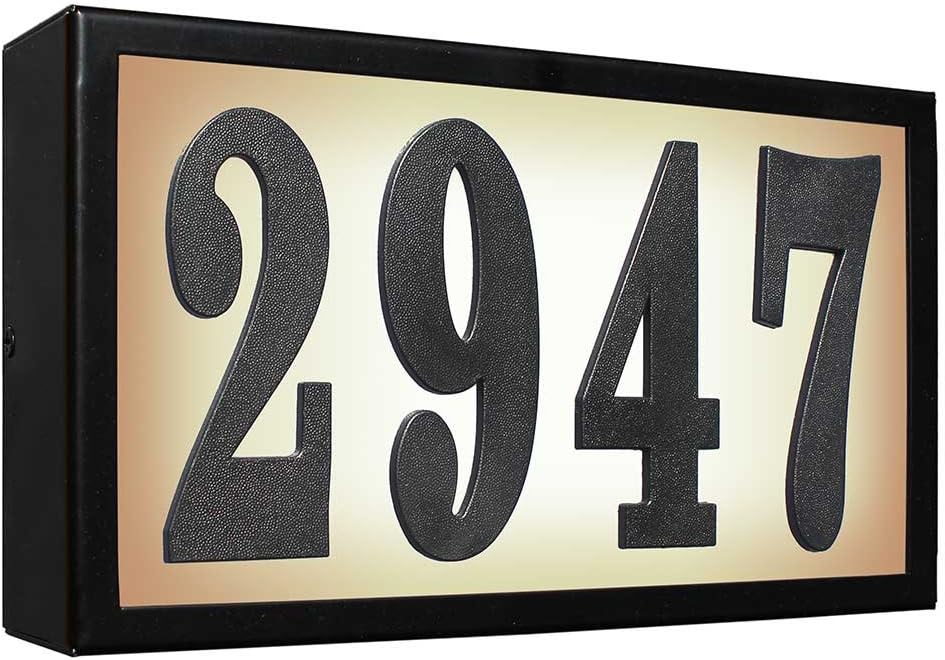 Plaques & Wall Art - Serrano Lighted Address Plaque SRST-AB60-BLK Standard Serrano Low Voltage Rust Free Galvanized Steel Rectangular Lighted Address Plaque with 4-Inch Black Polymer Numbers