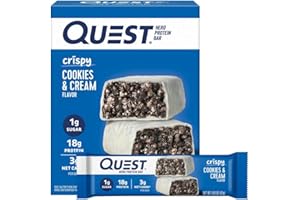 Quest Nutrition Crispy Cookies & Cream Hero Protein Bar, 18g Protein, 1g Sugar, 3g Net Carb, Gluten Free, Protein Snack, Keto Friendly, 4 Count