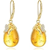 TIGER RIDER Bee/Butterfly/Scorpion/Cactus/Leaf/Beetle 925 Sterling Silver French Clasp Leverback Earrings Amber/Crystal/Citrine/Moonstone/Obsidian/Jade/Rose quartz Pendant Jewelry Gift for Women