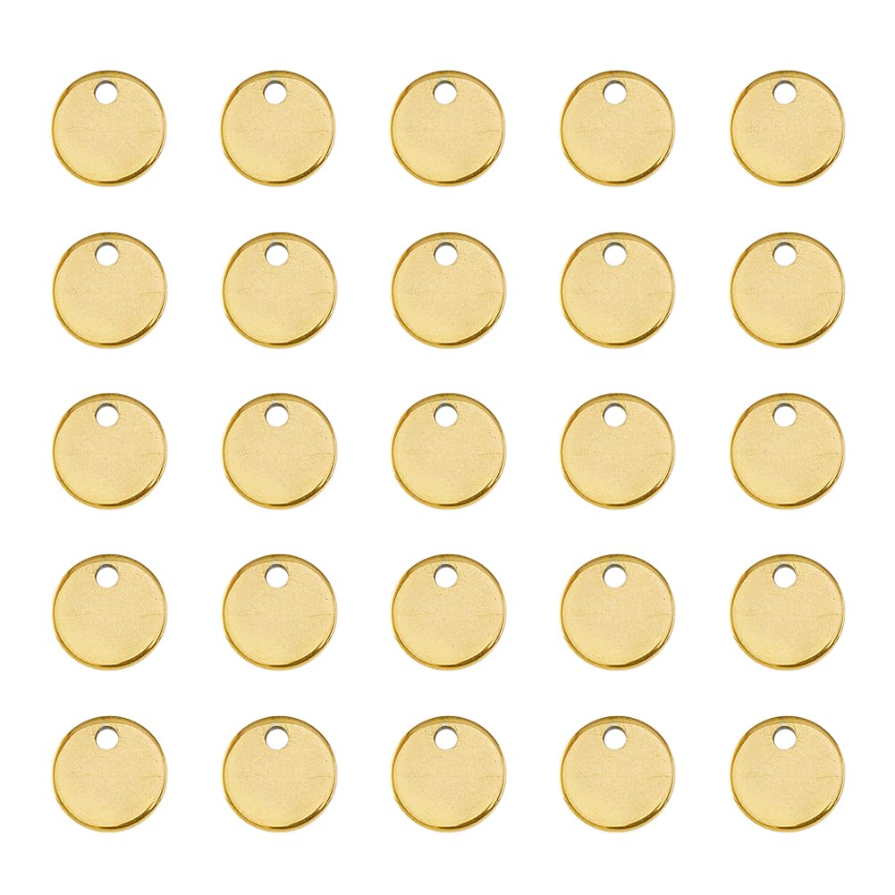 DICOSMETIC 120Pcs Flat Round Stamping Tag Charms, 6mm Blank Stamping Tags, Stainless Steel, Golden
