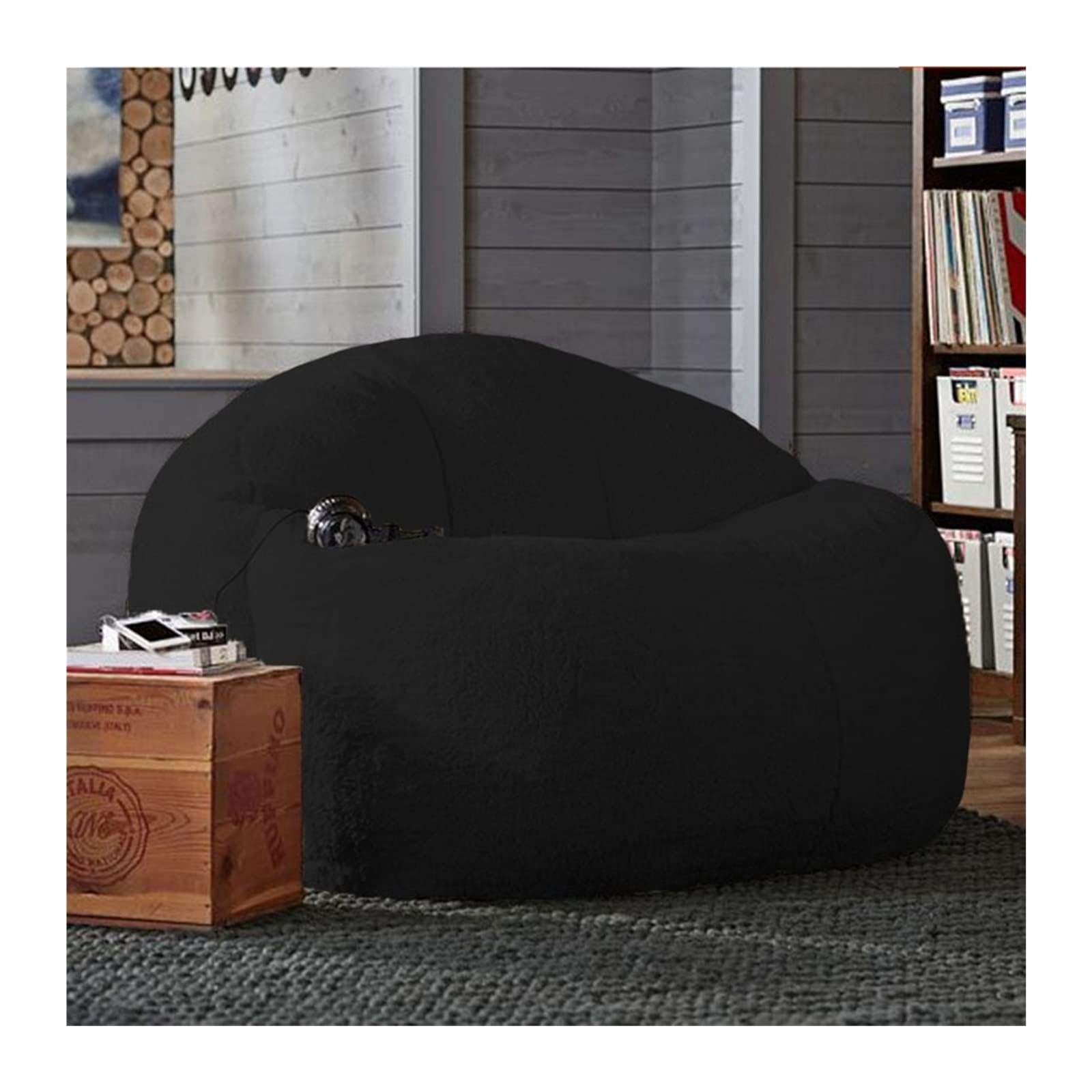 Photo 1 of Lamb Fleece Lazy Sofa Cross-Border Living Room Study Casual Single Double Plush Bean Bag Lounge Chair Sofa Cover (Black)