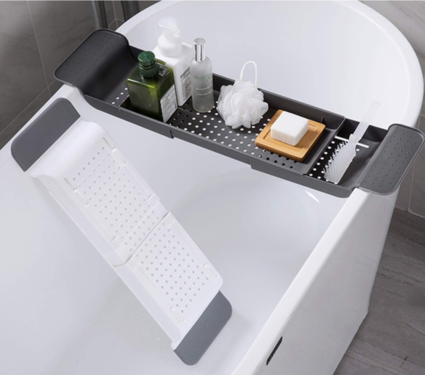 Kitchenmore Bath Tub Caddy,Extendable Bath Tray,Plastic Bathtub Caddy