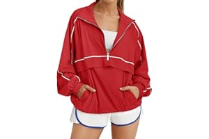 Fisoew Quarter Zip Pullover Women Lightweight Windbreaker Jacket Oversized Sweatshirt Workout Athletic Pullover