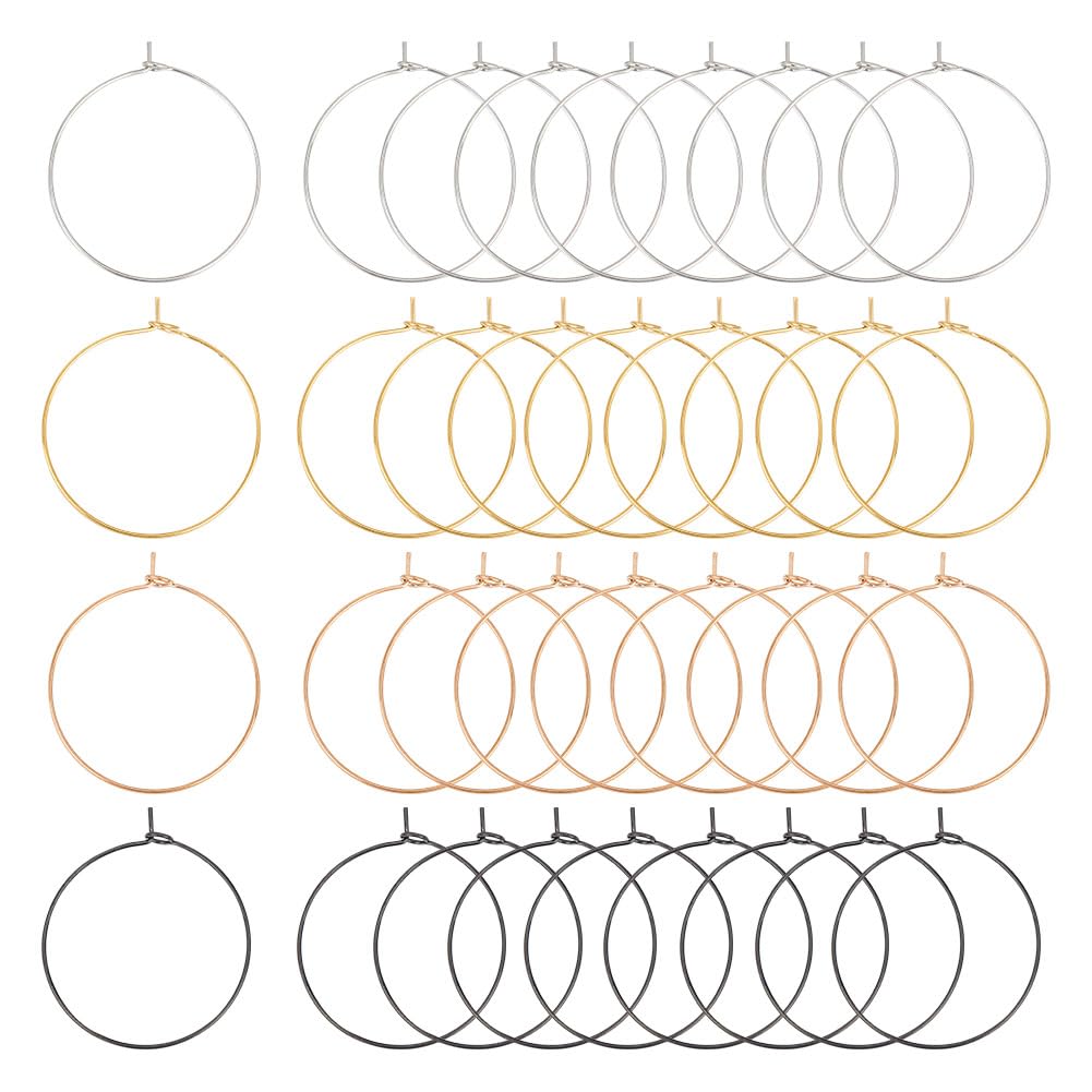 UNICRAFTALE 40pcs 4 Colors Wine Glass Charms Rings 304 Stainless Steel Hoop Earring Findings Mixed Color DIY Earring Beading for Women Basketball Wives Hoop Earrings Pin 0.7mm