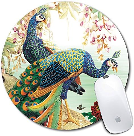 Personalized Round Mouse Pad, Printed Peacock Pattern, Non-Slip Rubber Comfortable Customized Computer Mouse Pad (7.87x7.87inch)