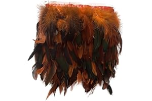 LONDGEN Natural Rooster Feather Width 5-7 inches Craft Feather Fringe Trim Pack of 5 Yard (Orange)