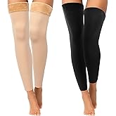 Bencailor 2 Pairs Fleece Leg Warmers Women Over Knee Winter Thick Fleece Lining Elastic Socks for Winter Compression Socks (Black, Beige,Footless Style)