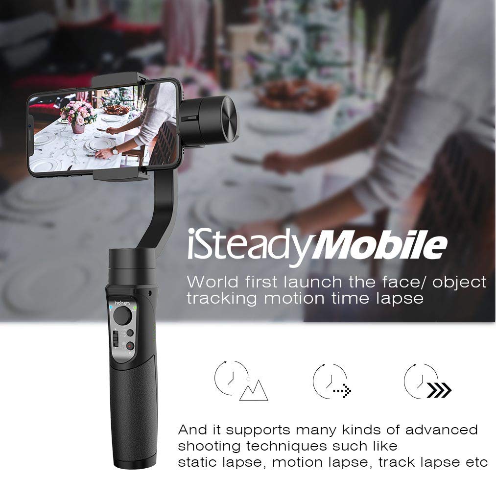 hohem Smartphone Gimbal, 3-Axis Handheld Gimbal stabilizer for Smartphones Compatiable with iPhone XS/XS Max/XR/X/iPhone 8/8 Plus, Vertigo Shoot/Time Lapse/Pull & Zoom Capability (iSteady Mobile)