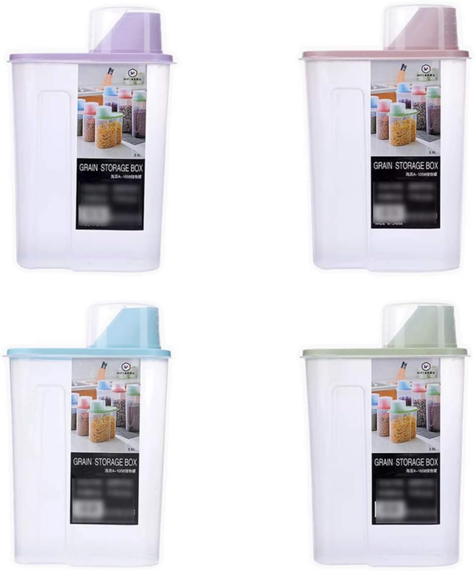 Set of 4 Plastic Storage Box Kitchen Food Grains Cereal Containers 2.5L Large Transparent Store Tank (4 Colors)