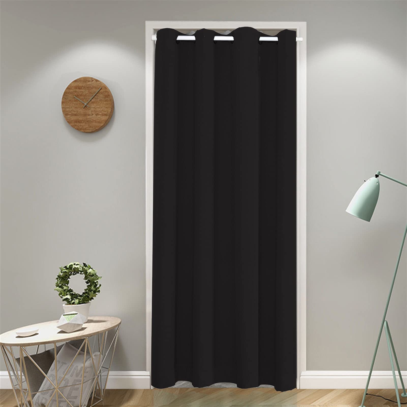 SK Studio Blackout Door Curtains, Privacy Doorway Curtain Energy Efficient Grommet Closet Curtain for Hallway Bathroom Front Door Black, 47" W x 79" H