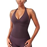 YEOREO Womens Halter Tank Tops Workout Impact Longline Strappy Top Padded Deep V Neck Wrap Gym Backless Bra Camisole
