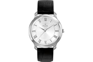 Bulova Men's Classic 3-Hand Quartz Black Leather Strap Watch, Roman Numeral Markers, 41mm