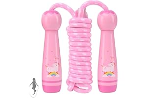 AUMCDIK Jump Rope for Kids, Adjustable Toddler Jump Rope with Wooden Handle and Cotton Rope, Cute Skipping Rope for Boys and Girls Fitness Workout Exercise 8.5 Ft(Pink)