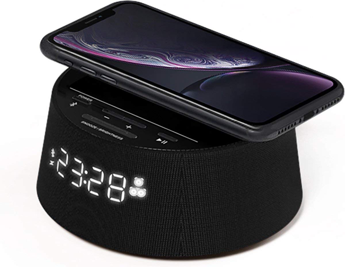 Philips Alarm Clock PR702/12 Digital Alarm Clock (Bluetooth, Wireless Qi Charging Pad, Sleep Timer, Alarm Function, USB Charging Port) Black