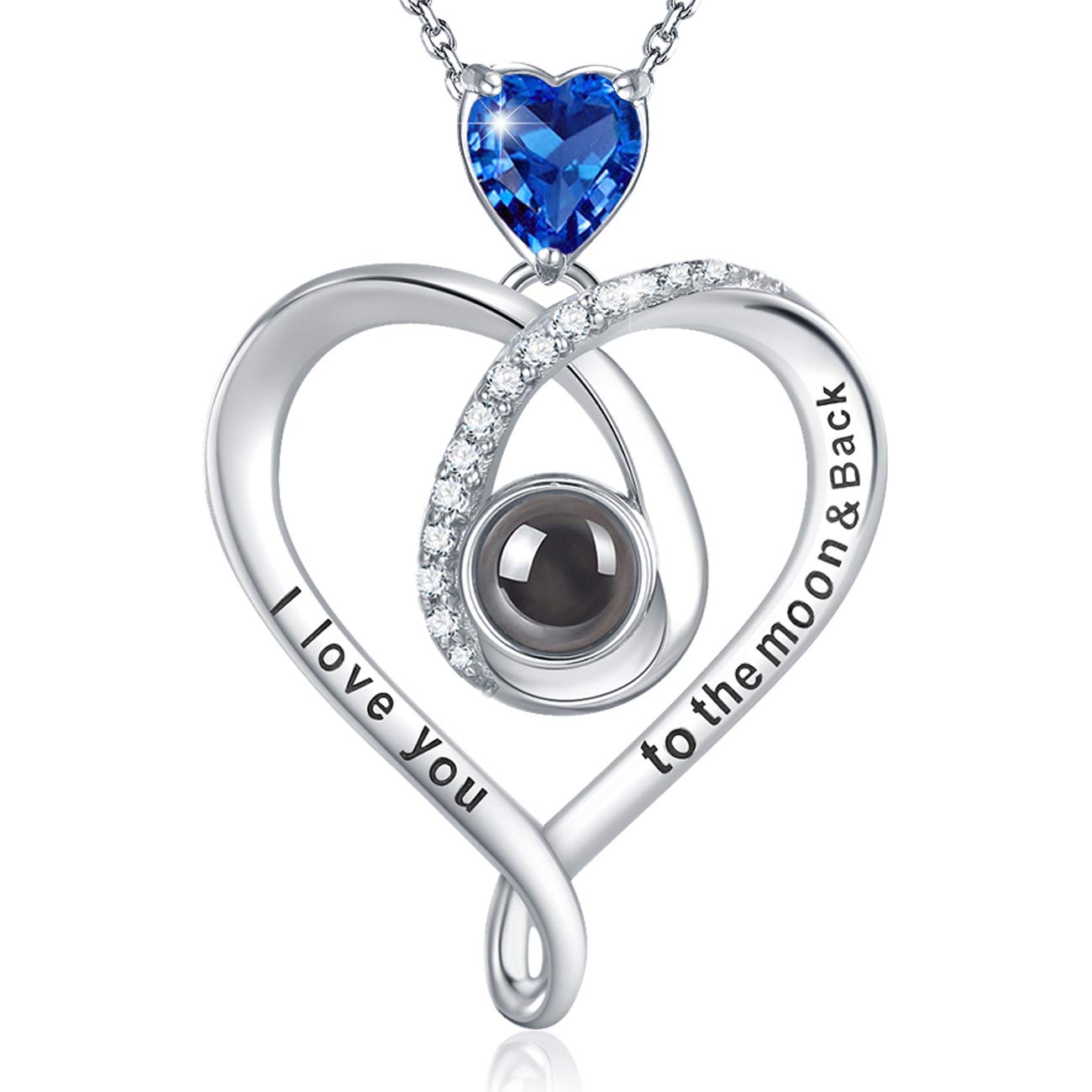 GinoMay Mothers Day Birthday Gifts Blue Sapphire Jewellery I Love You Necklace 100 Languages September Birthstone Jewellery 925 Sterling Silver
