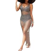 Sexy Cover Ups for Swimwear Women Casual See Through Crochet Mesh Bathing Suit Dress Summer