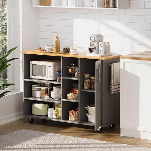SUNLEI Kitchen Island on Wheels with Storage Cabinet & Drawer, 47.2 ...