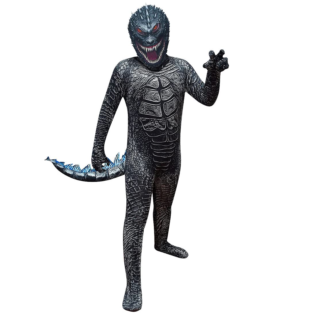 Temolie Godzilla Vs Kong Halloween Party Kids Cosplay Costume for Boys Role Play Jumpsuit and Mask Show Clothes 2Pcs Age 2-12 Years (black, 9-10 Years)