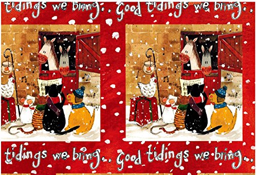 Alex Clark Horses Dogs Cats Flat Gift Wrapping"Carol Singers" 3 Sheets 19.5 inches x 27.5 inches