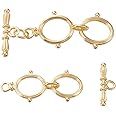BENECREAT 6 Sets 18K Gold Plated Brass Toggle Clasps Double Ring Clasps and Metal Bar for Necklace Chain Bracelets Jewelry Making Craft DIY
