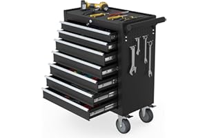 Granper 7-Drawer Rolling Tool Chest, Tool Box with 4 Wheels and Drawers, High Capacity Detachable Mobile Tool Storage Cabinet for Garage, Workshop, Mechanics and Repair Room (Black)