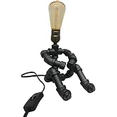 jeosrv Steampunk Table Lamp, Vintage Industrial Metal Robot Table Lamp, Water Pipe Lamp, Robot Style Desktop Light for Bedside Desk Bar Cafe Desktop Room Decoration, Black Iron Pipe