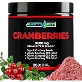 Purity’s Best Cranberries, Organic Cranberry Extract 8600mg Strength, 200 Veggie Capsules, Effective UTI Support, Detoxifying, Non-GMO Dietary Supplement, Made in USA