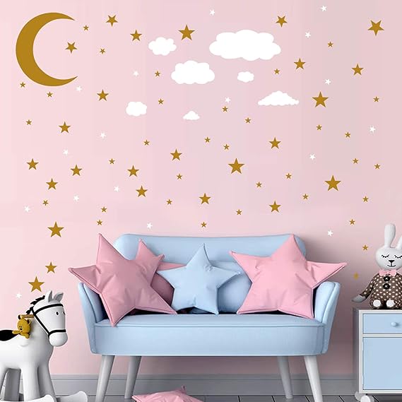 DIY Moon and Stars Wall Decals, MOCOLOM Removable PVC