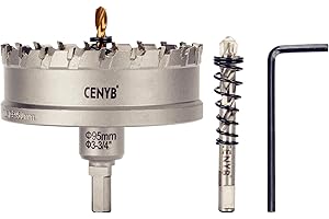 CENYB 3-3/4" (95mm) Tungsten Carbide Tipped Hole Saw with 2Pcs Titanium-Plated Pilot Drill Bits for Hard Metal,Stainless Steel,Iron,Aluminum Alloy,Wood and Plastic